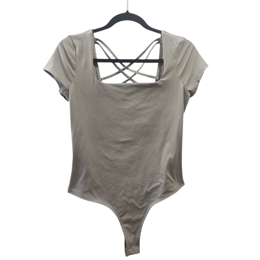 Womens Crisscross Thong Gray Bodysuit- Size Large